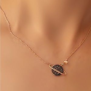 Minimal Sterling Silver Planet Necklace - Dainty Saturn Necklace